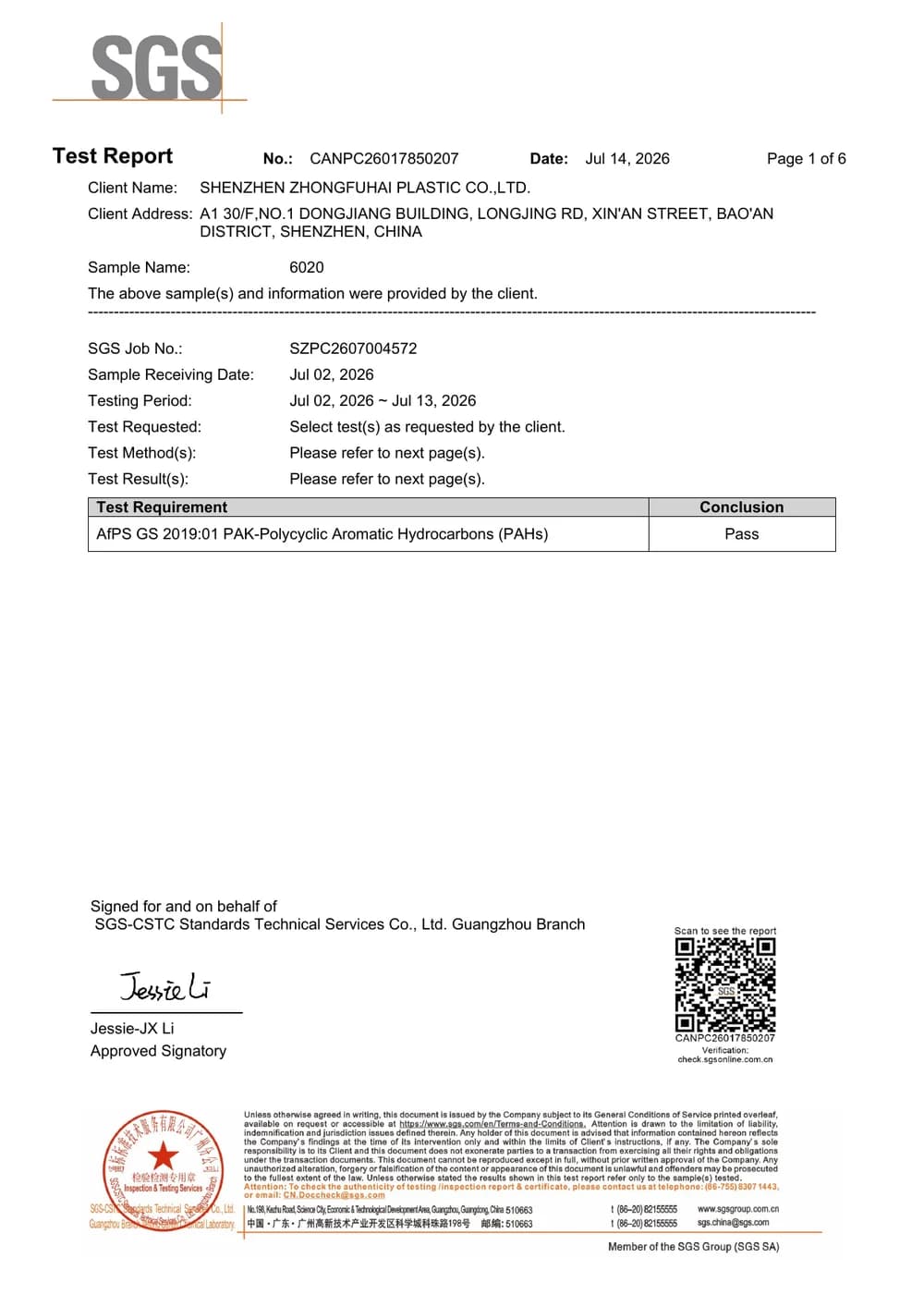 AfPS GS 2019:01 PAHs test report for MB-6020