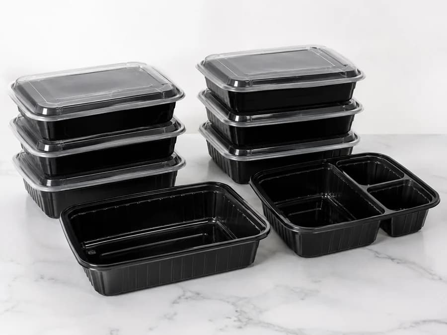 Black packaging trays with a deep black finish