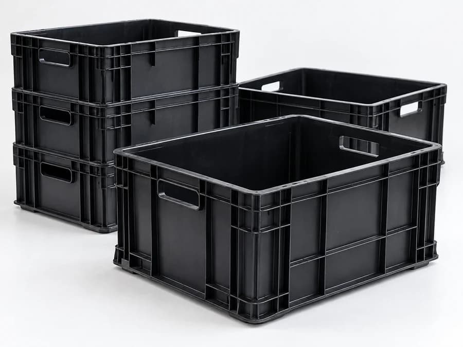 Black injection moulded crates