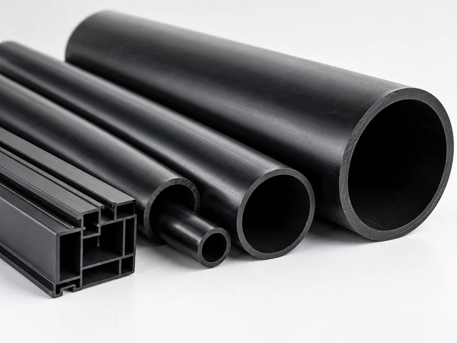 Black extruded pipe and profile