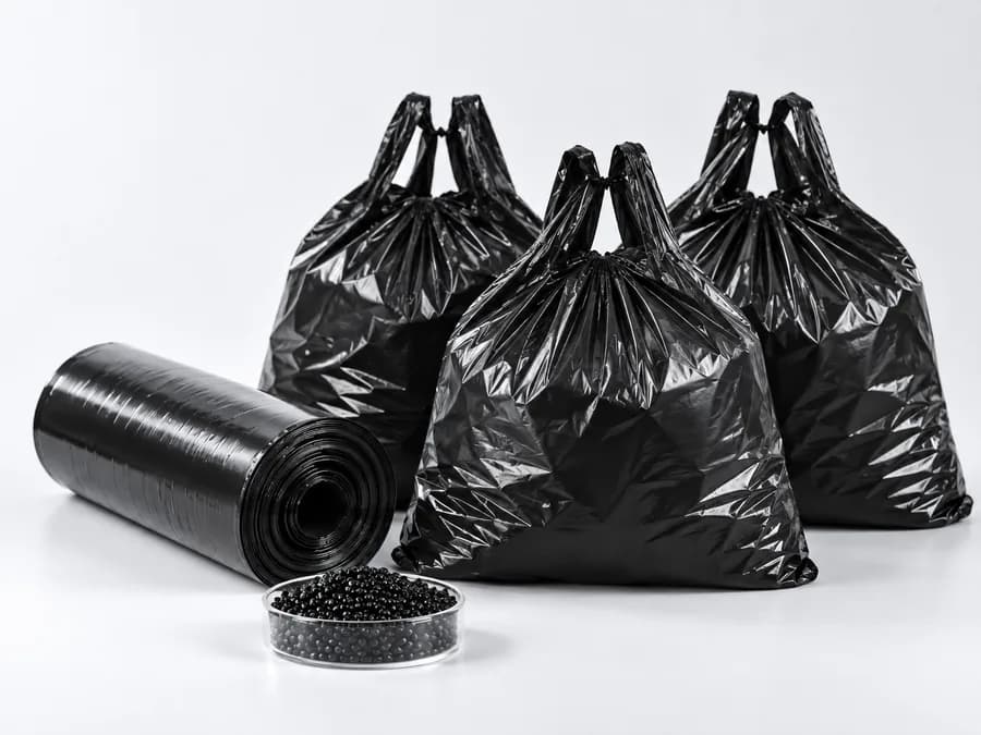Black garbage bags and film roll made with recycled black masterbatch