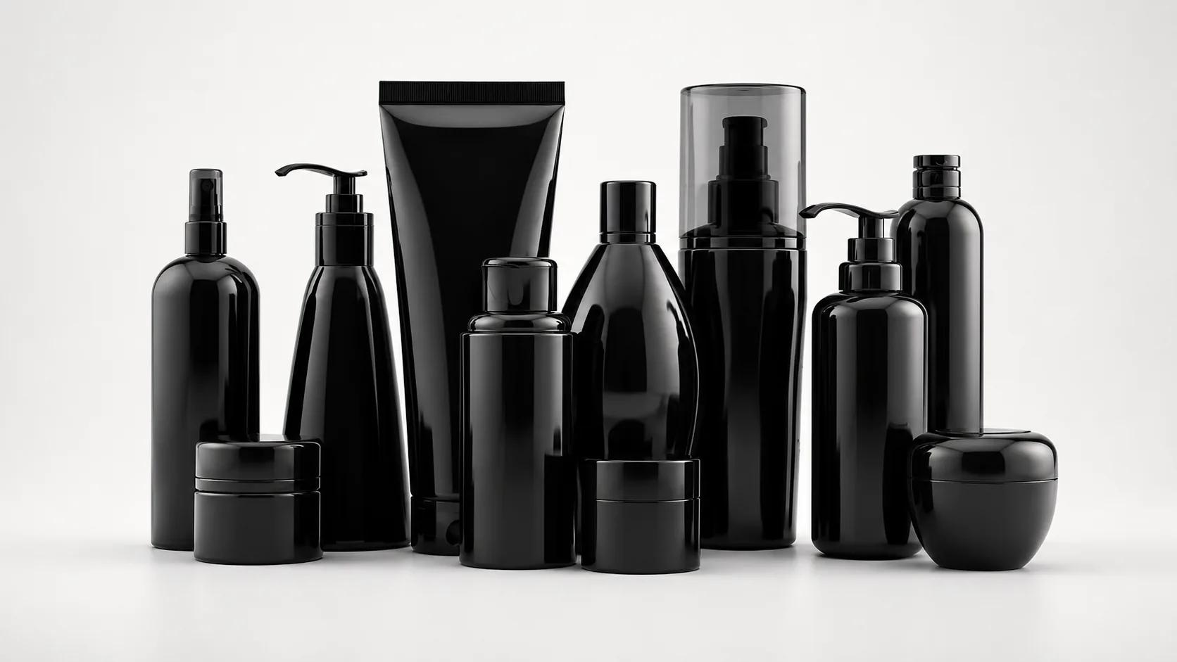 Black masterbatch cosmetic bottles, tubes and jars