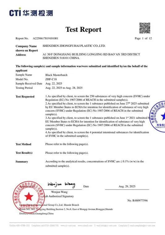 REACH SVHC test report for Black C18