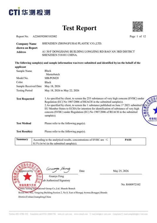 REACH SVHC test report for MBPOM20