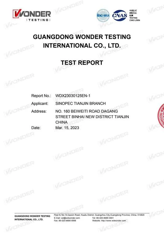 GB Food Contact test report for 2650 Powder