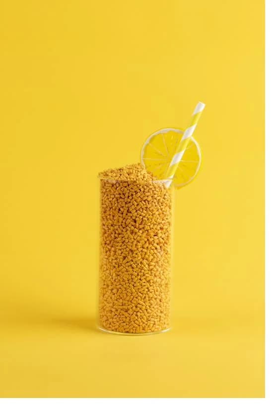 Yellow color masterbatch granule close-up