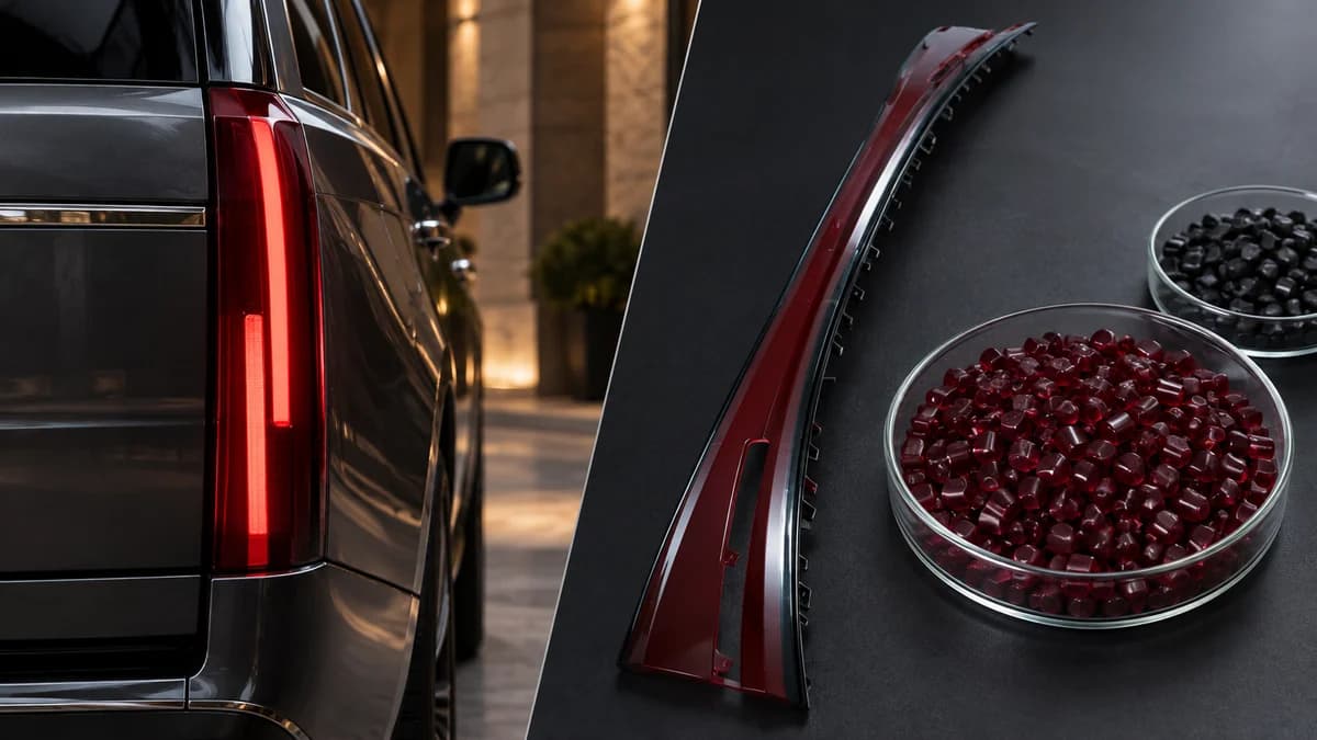 Transparent red automotive tail light with color masterbatch granules