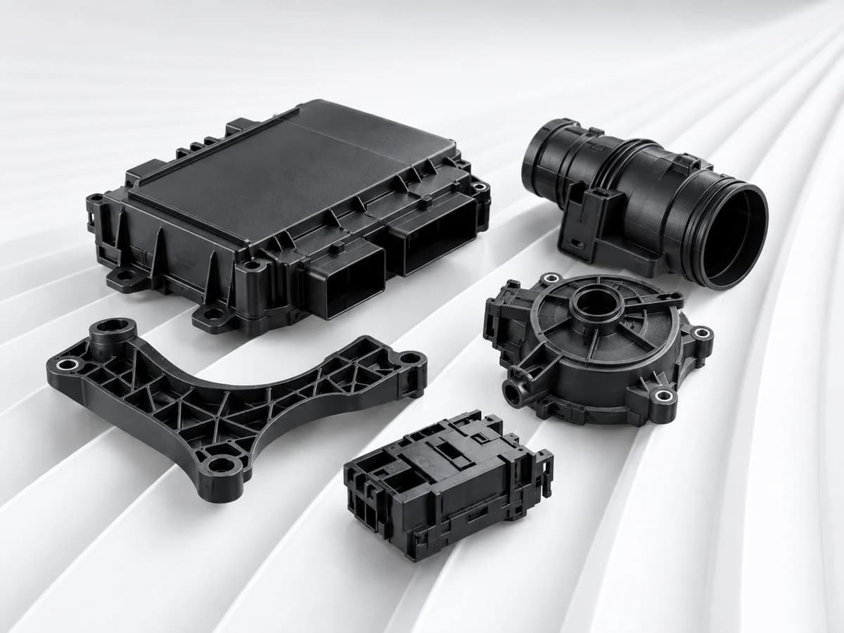 Black engineering plastic automotive and functional parts