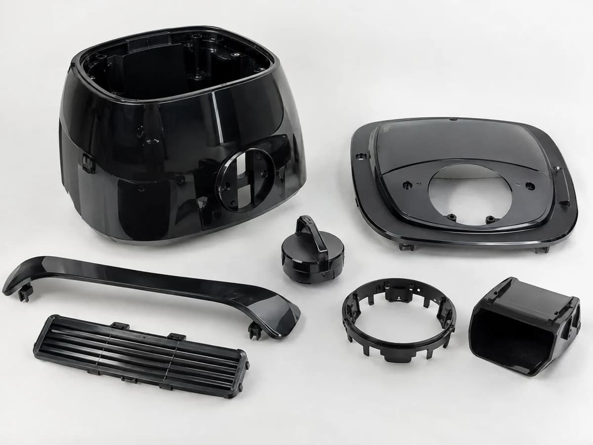 Black moulded home appliance housings and panels