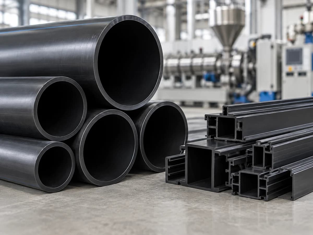 Black extruded pipe, profile and sheet