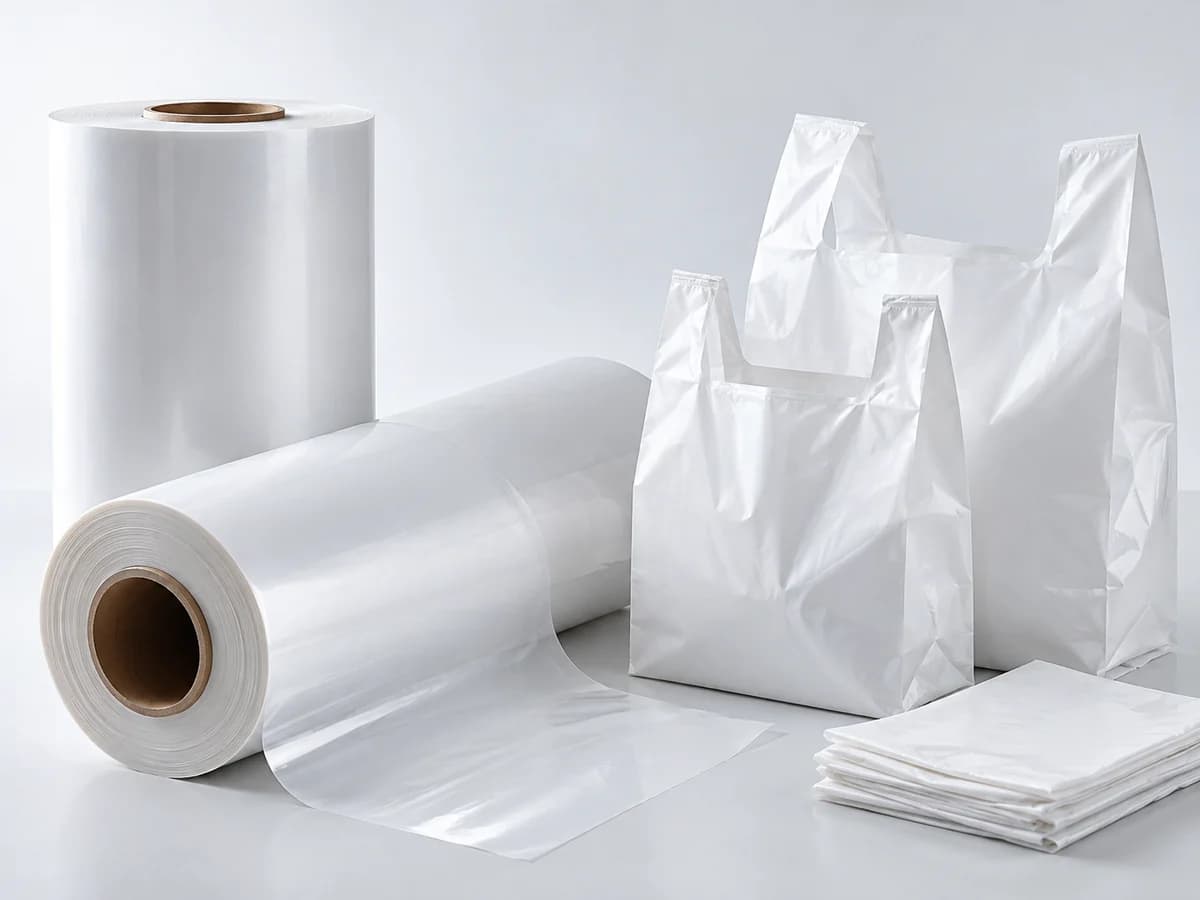 White film rolls and shopping bags