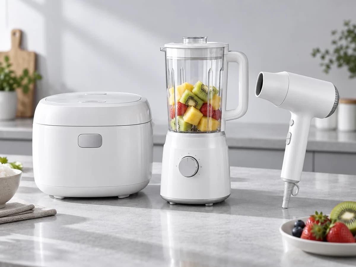 White smart socket, router and food chopper