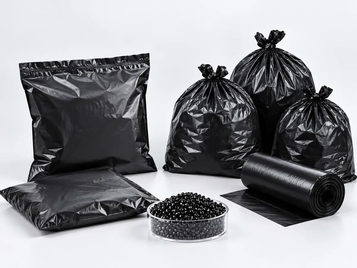 Black courier bags and garbage bags made with recycled black masterbatch