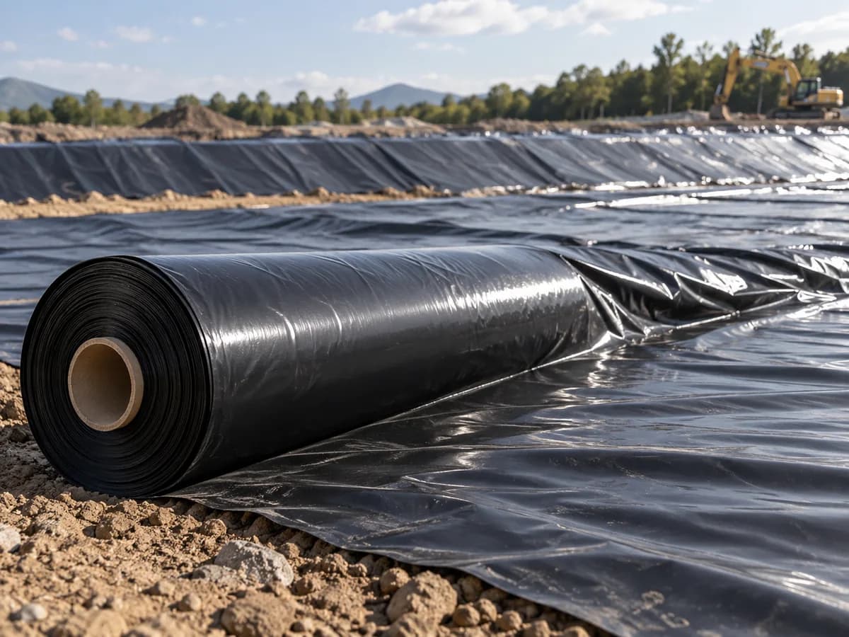 Black construction film laid on a building site