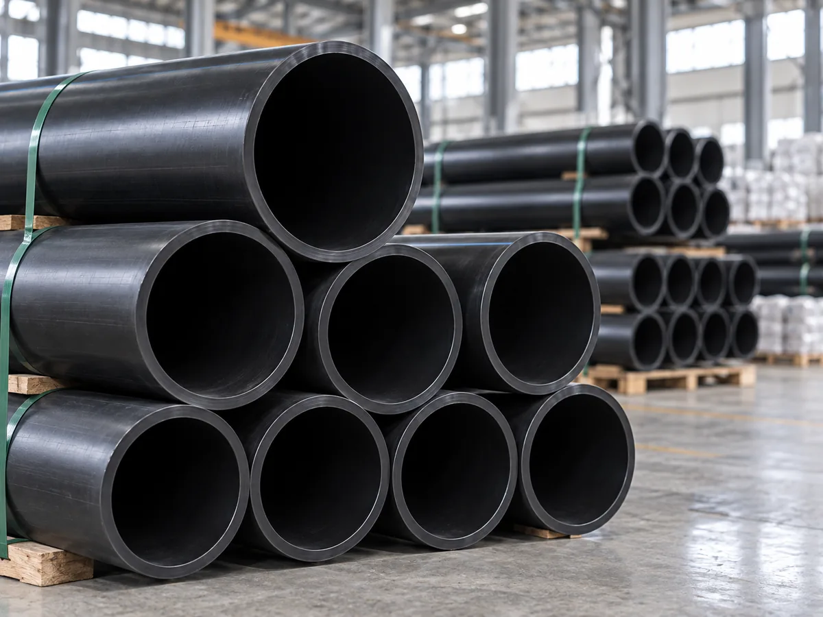Stacked black non-pressure PE pipes