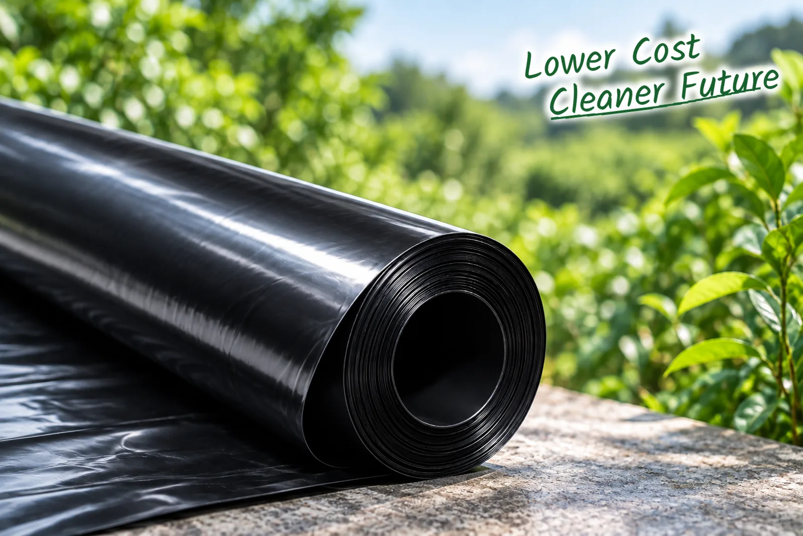 Black film roll made with recycled-content black masterbatch outdoors